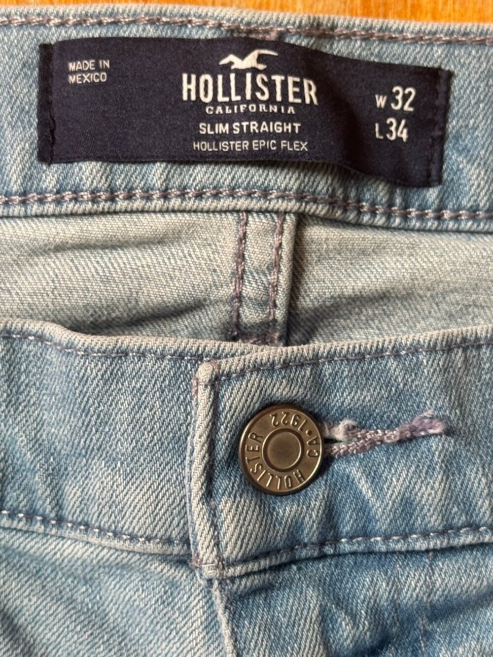 Hollister Epic Flex Slim Straight Men's Jeans Light Wash Stretch Denim‎ W32 L34